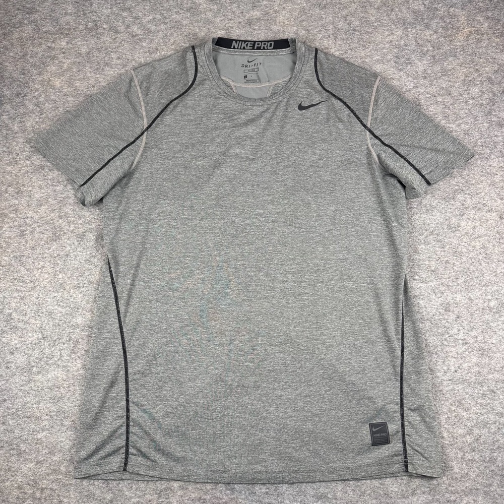 Nike Pro Dri Fit Fitted T-Shirt Tee Polyester Stretch Gray Mens Large L